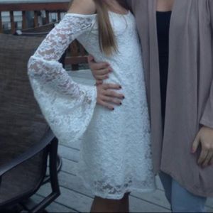 White Lace Bell Sleeve Dress